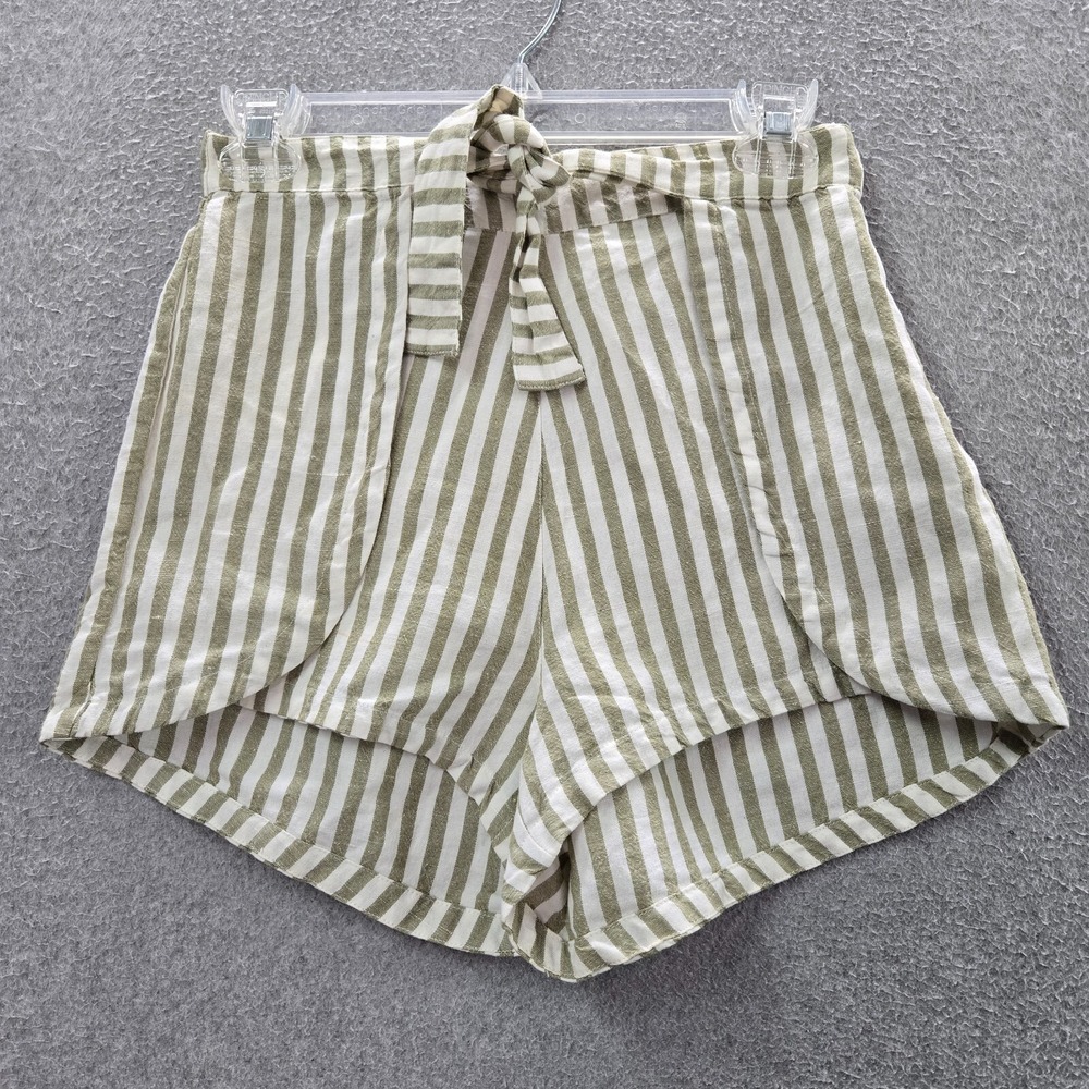 Billabong Women Shorts 6 Green Sun Out Stripe Paperbag Linen Blend READ